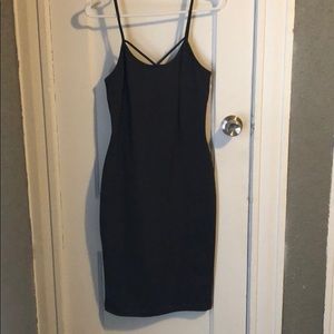 Grey calf length dress .